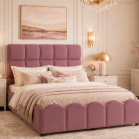 Full Size Fully Upholstered Velvet Platform Bed Frame With Tall Panel Headboard