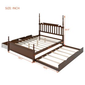 Queen Size Platform Bed Frame with Twin XL Trundle and 2 Storage Drawers