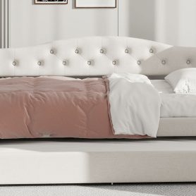 Upholstered Twin XL Size Daybed with LED Belt and Trundle