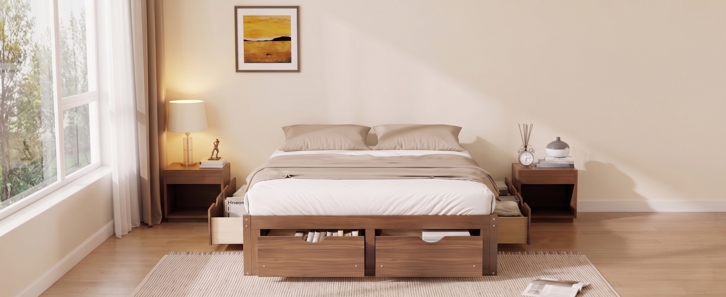 Queen Size Platform Bed with 6 Storage Drawers