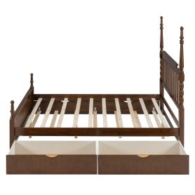Queen Size Platform Bed Frame with Twin XL Trundle and 2 Storage Drawers