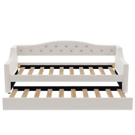 Upholstered Twin XL Size Daybed with LED Belt and Trundle