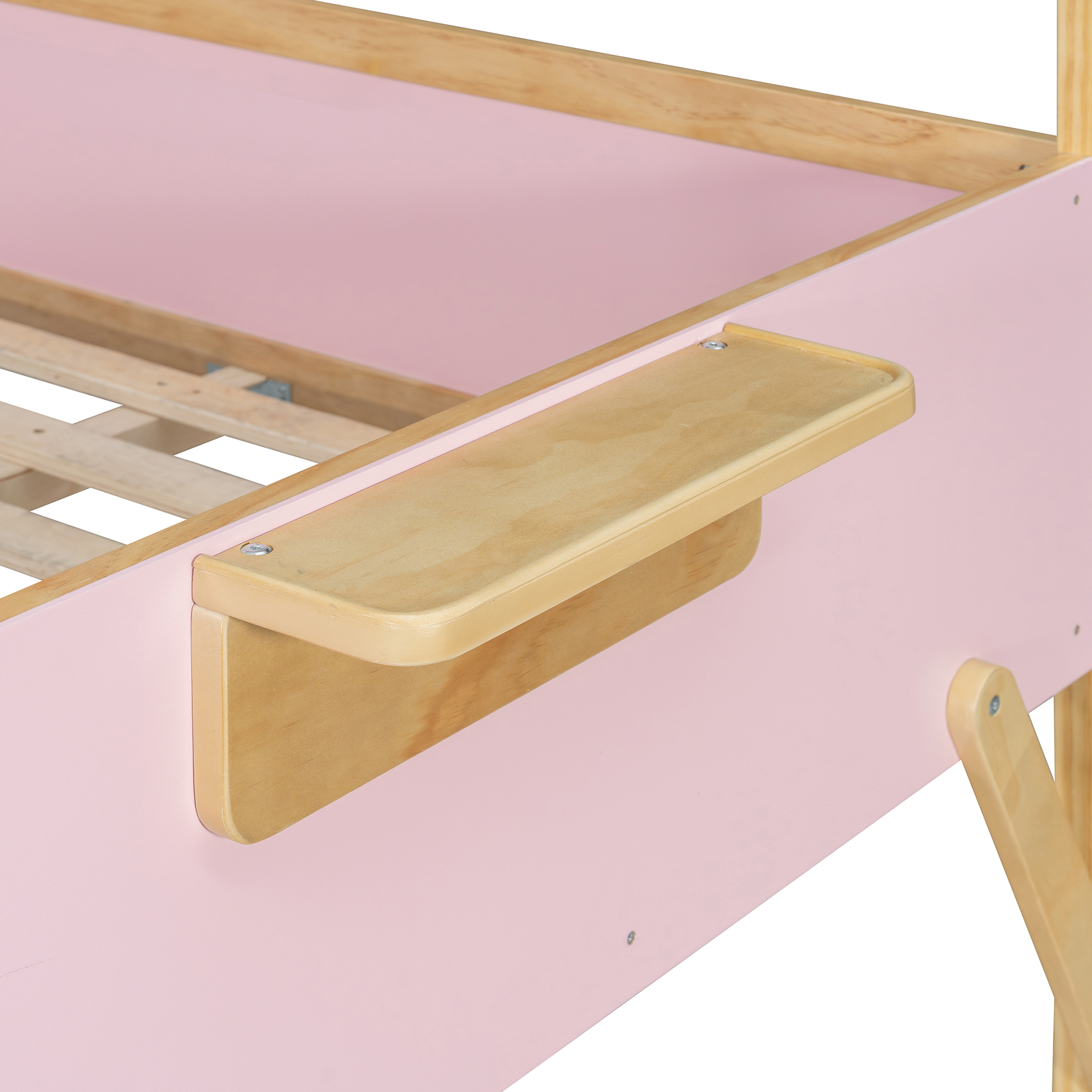 Full over Full House Bunk Bed with Stairs and 3-Color LED Lights