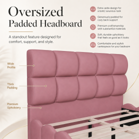 Twin Size Fully Upholstered Velvet Platform Bed Frame With Tall Panel Headboard
