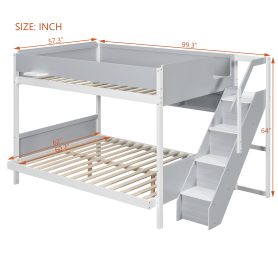 Full XL over Queen Bunk Bed with Striped-Design Staircase and Side Shelves