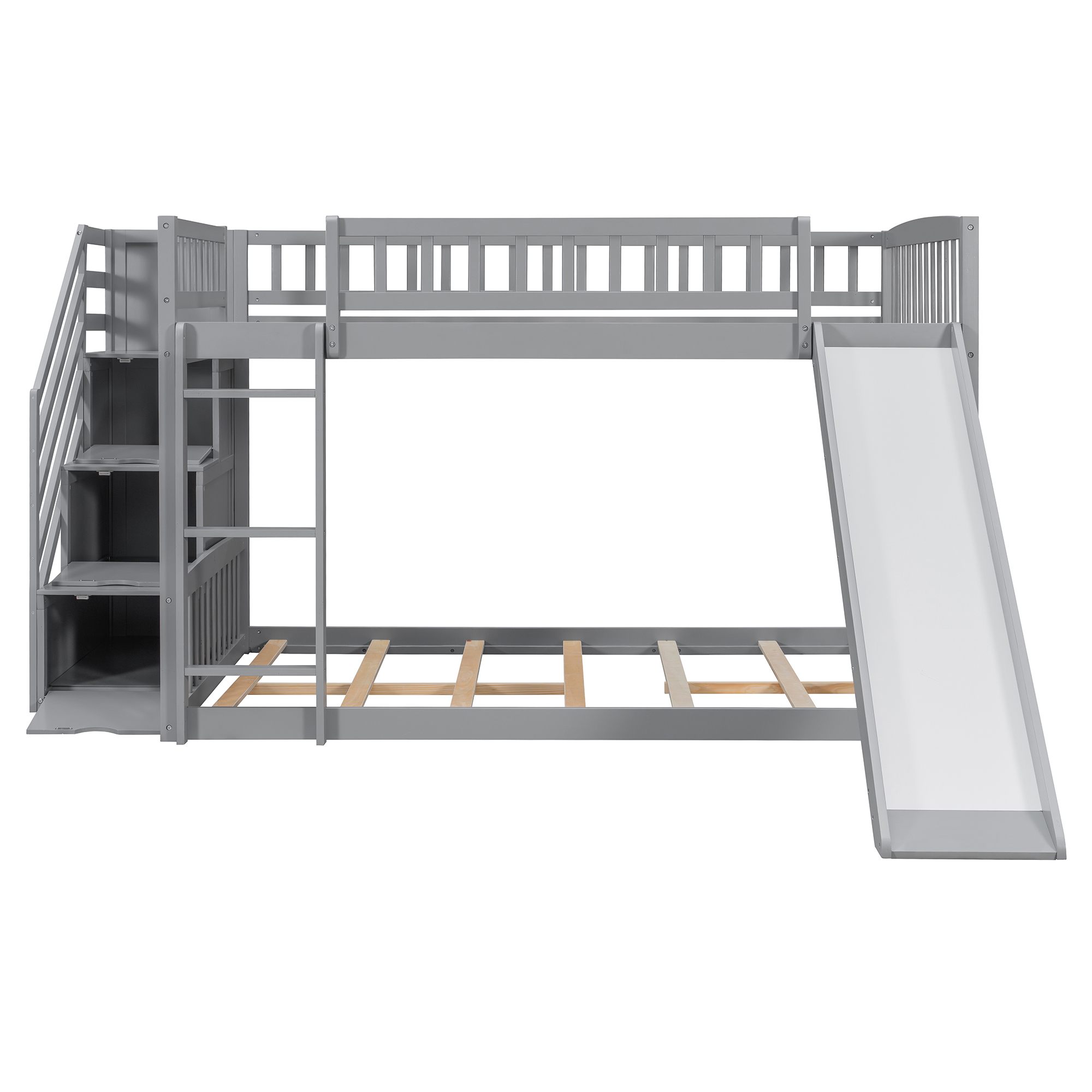 Stairway Full Over Full Bunk Bed With Three Drawers And Slide