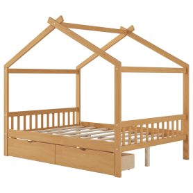 Full Size House Platform Bed with Two Drawers, Headboard and Footboard