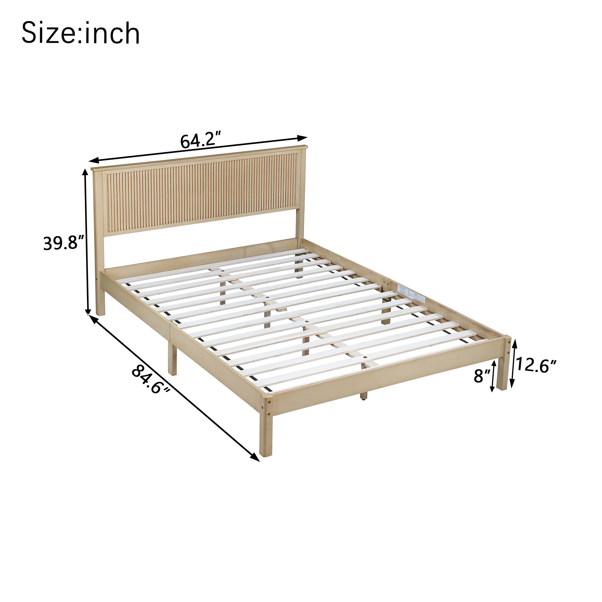 Queen Size Solid Rubber Wood Bed with Wave-Styled Headboard