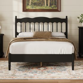 Countryside Style Full Size Wooden Bed Frame With Spindle Headboard