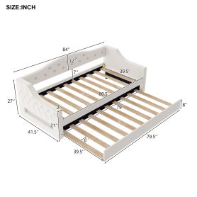 Upholstered Twin XL Size Daybed with LED Belt and Trundle