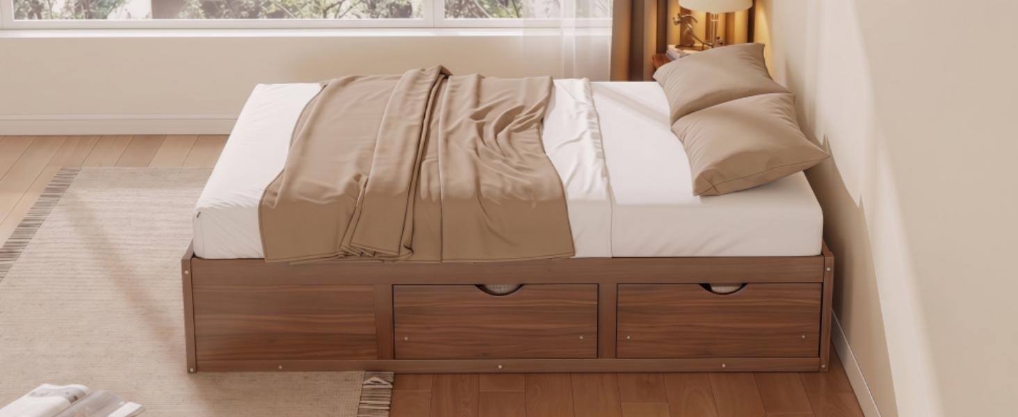 Queen Size Platform Bed with 6 Storage Drawers