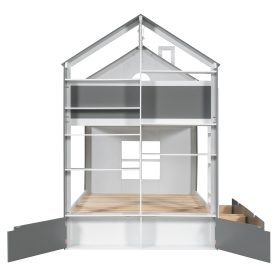 Full Size Bunk Bed with Storage Drawers, Shelves and Light Strip