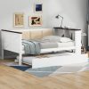 Full Size Wood Daybed with Storage Shelves, Upholstered Backrest, USB and Trundle