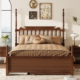 Queen Size Platform Bed Frame with Twin XL Trundle and 2 Storage Drawers