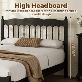 Countryside Style Full Size Wooden Bed Frame With Spindle Headboard