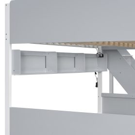 Full XL over Queen Bunk Bed with Striped-Design Staircase and Side Shelves