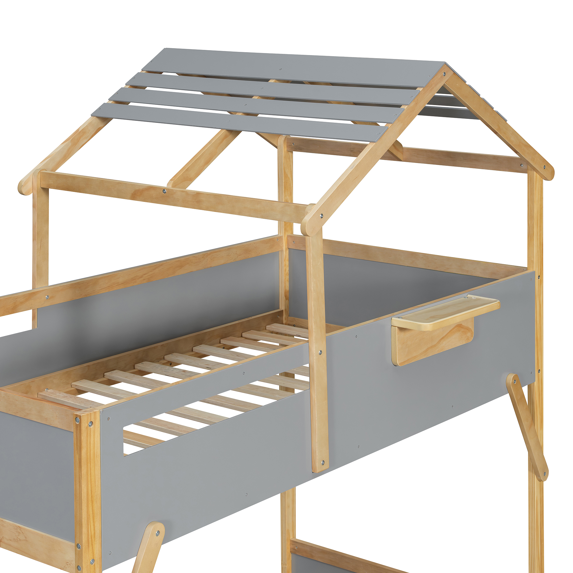 Twin over Twin House Bunk Bed with Stairs and 3-Color LED Lights