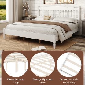 Countryside Style King Size Wooden Bed Frame With Spindle Headboard