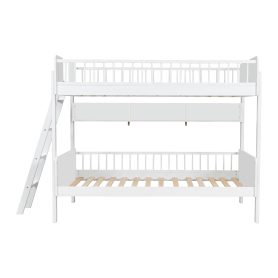 Twin Size Wooden Bunk Bed with 3 Storage Shelves, Ladder can be Changed Left or Right