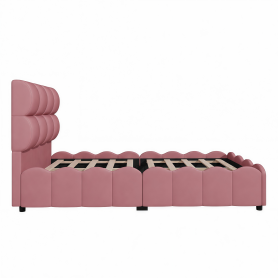 Twin Size Fully Upholstered Velvet Platform Bed Frame With Tall Panel Headboard