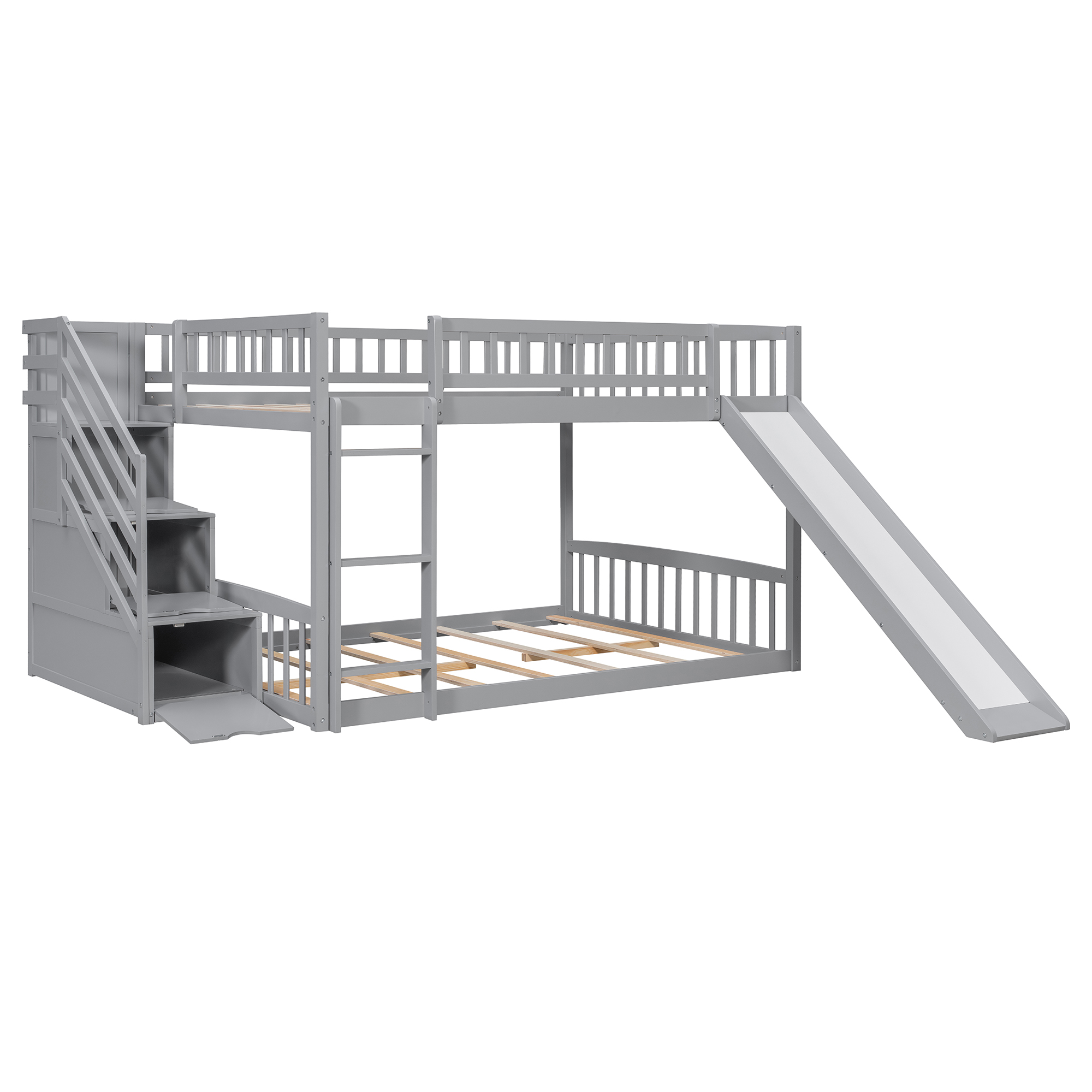 Stairway Full Over Full Bunk Bed With Three Drawers And Slide
