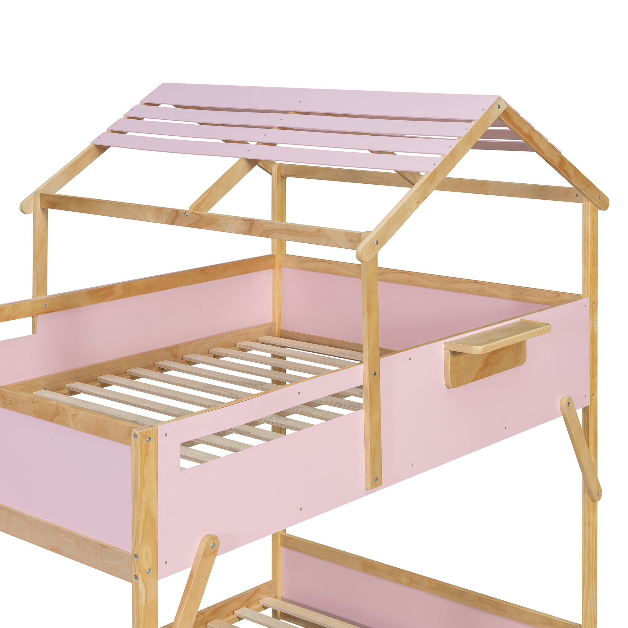 Full over Full House Bunk Bed with Stairs and 3-Color LED Lights