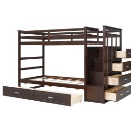 Twin Over Twin Bunk Bed with 2 Drawers and Staircase