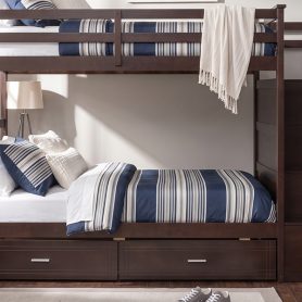 Twin Over Twin Bunk Bed with 2 Drawers and Staircase