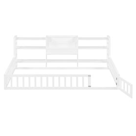Twin Size Floor Fence Bed Frame with Bookcase and 3-Tier Storage Shelves