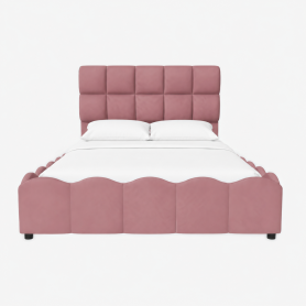 Full Size Fully Upholstered Velvet Platform Bed Frame With Tall Panel Headboard