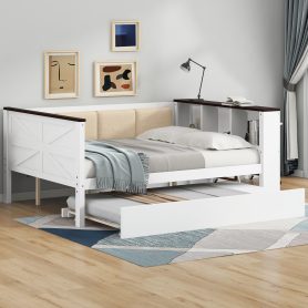 Twin Size Bunk Bed with 3 Storage Shelves, Ladder can be Changed Left or Right
