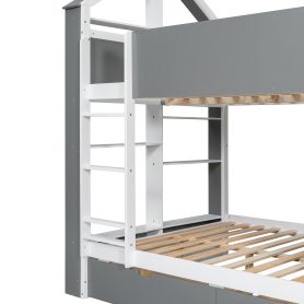 Full Size Bunk Bed with Storage Drawers, Shelves and Light Strip
