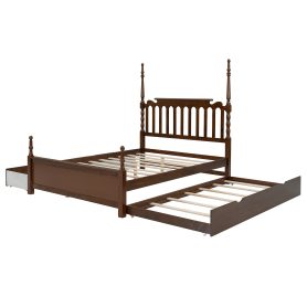 Queen Size Platform Bed Frame with Twin XL Trundle and 2 Storage Drawers