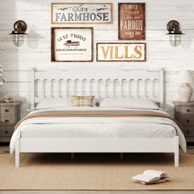 Countryside Style King Size Wooden Bed Frame With Spindle Headboard