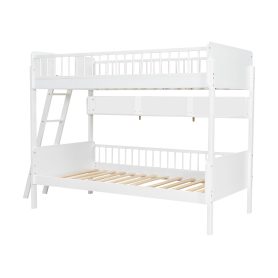 Twin Size Wooden Bunk Bed with 3 Storage Shelves, Ladder can be Changed Left or Right