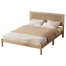 Queen Size Solid Rubber Wood Bed with Wave-Styled Headboard