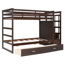 Twin Over Twin Bunk Bed with 2 Drawers and Staircase