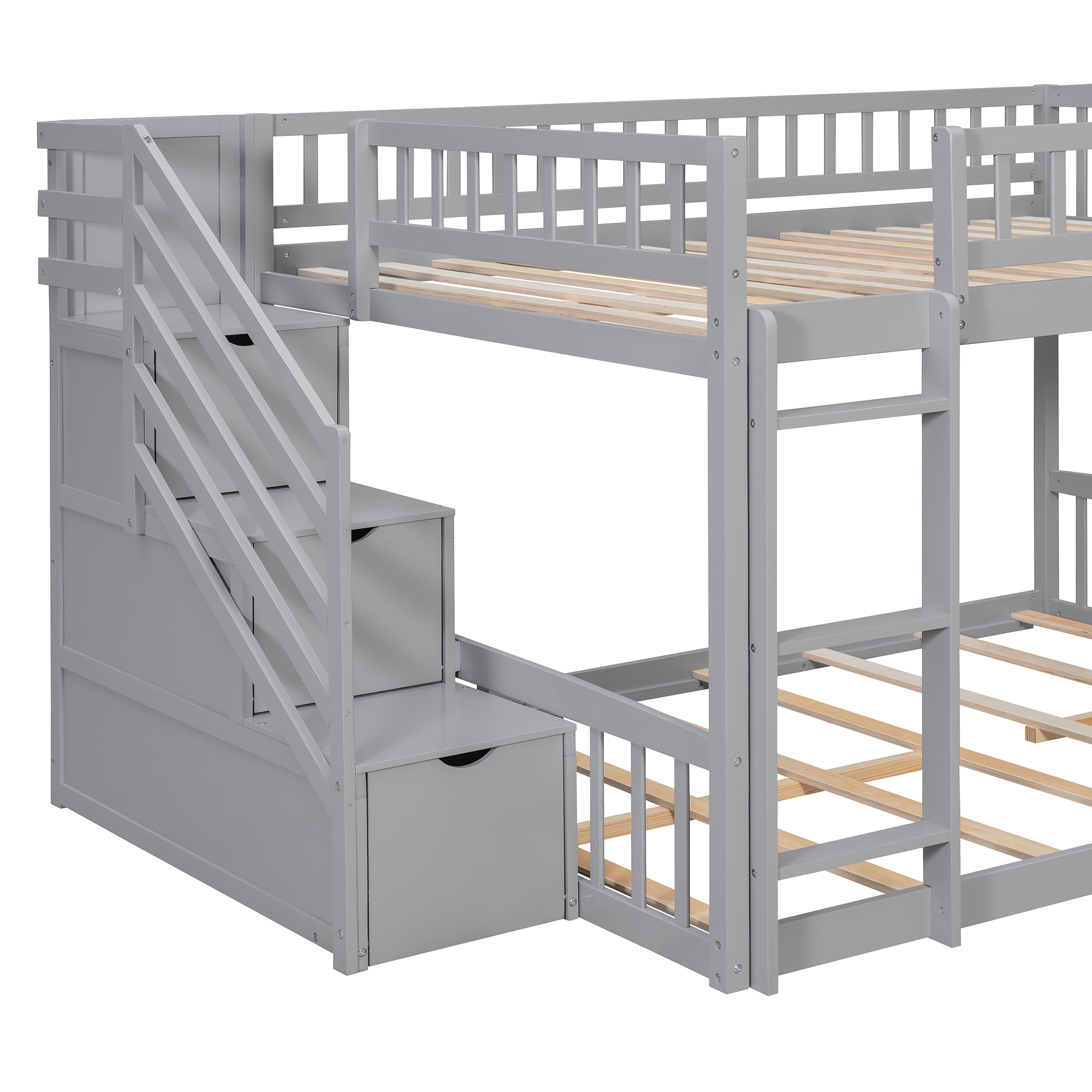 Stairway Full Over Full Bunk Bed With Three Drawers And Slide