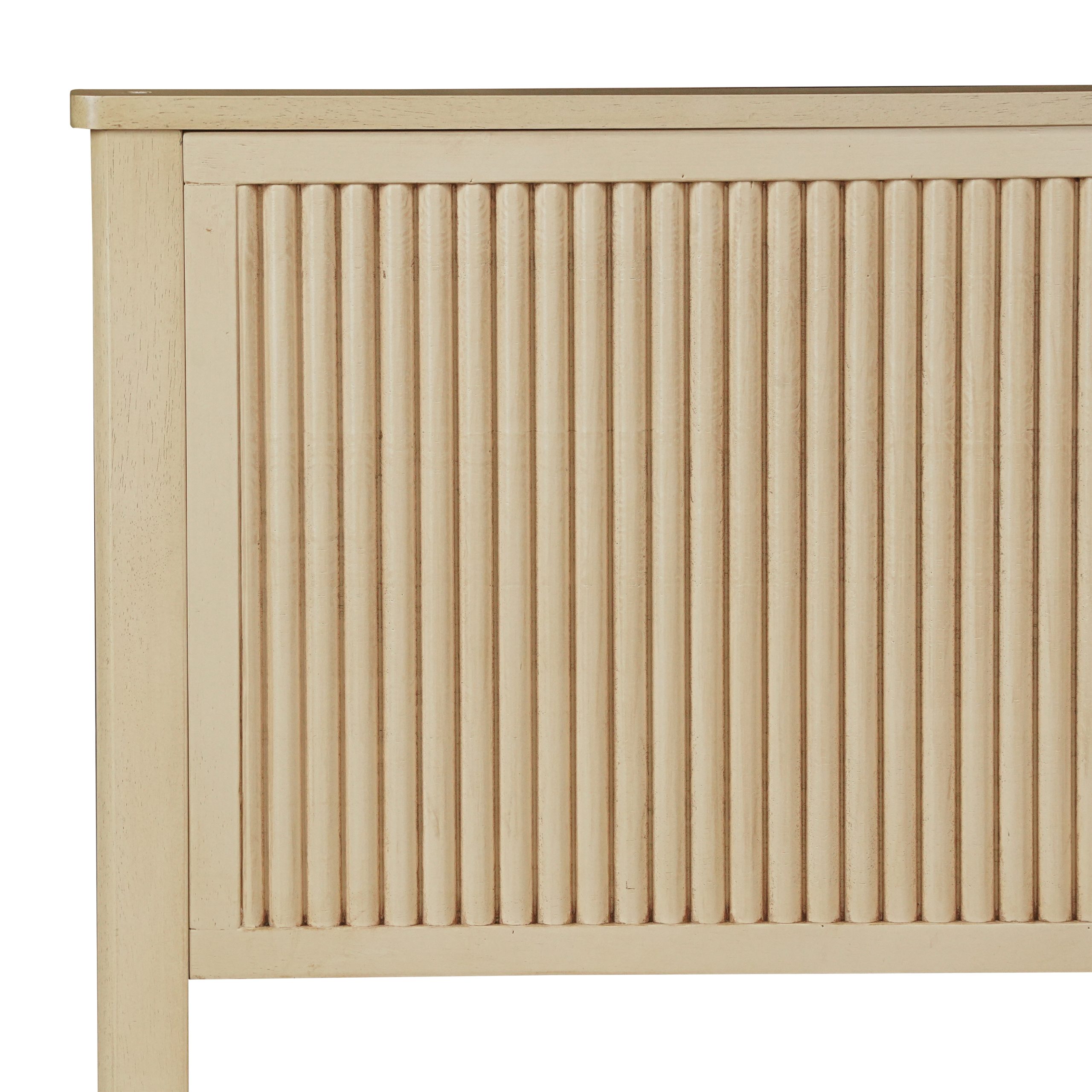 Queen Size Solid Rubber Wood Bed with Wave-Styled Headboard