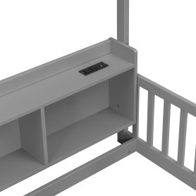 Full House Floor Bed with Storage Shelves, Built-in LED Lights & Charging Station