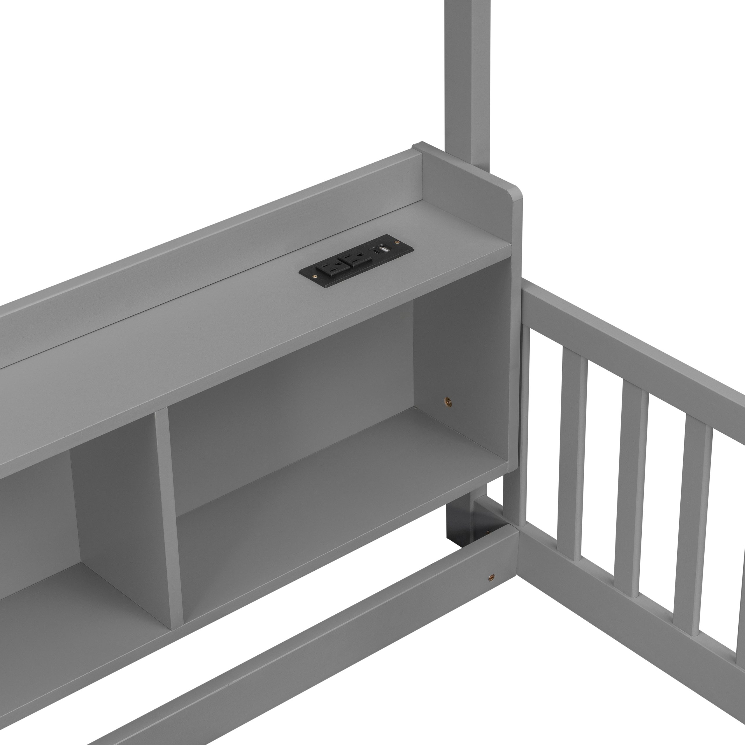 Full House Floor Bed with Storage Shelves, Built-in LED Lights & Charging Station