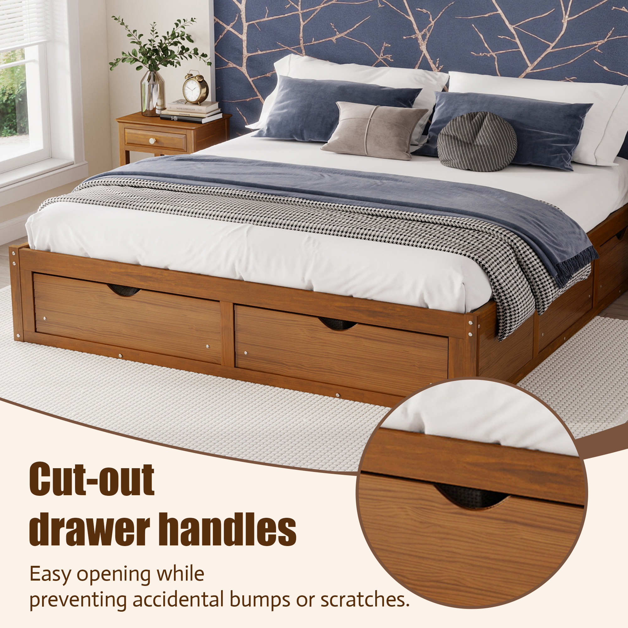 King Size Platform Bed with 6 Storage Drawers