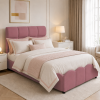 Twin Size Fully Upholstered Velvet Platform Bed Frame With Tall Panel Headboard