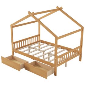 Full Size House Platform Bed with Two Drawers, Headboard and Footboard