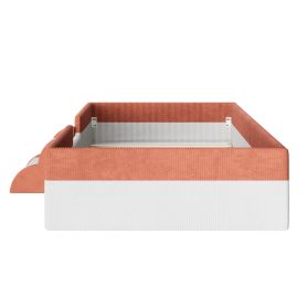 Twin Size Upholstered Floor Bed with Fence, 2-Tier Steps and Smart LED Lights