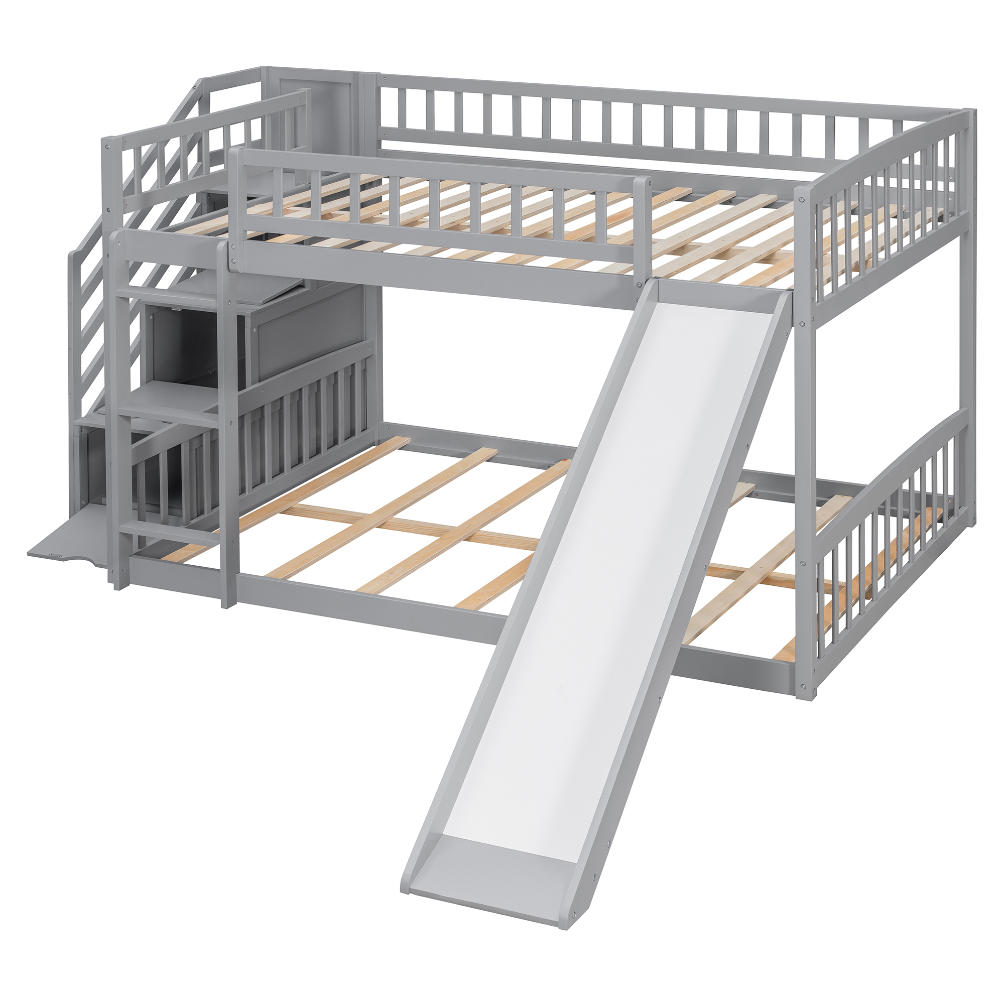 Stairway Full Over Full Bunk Bed With Three Drawers And Slide