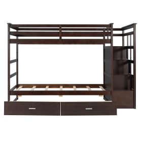 Twin Over Twin Bunk Bed with 2 Drawers and Staircase