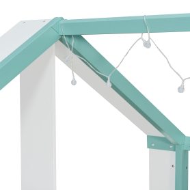 Full Size House Bed Frame with Pull-Out Trundle, Tail End Storage Shelves and Cool White LED Lights