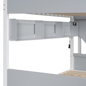 Twin over Full Bunk Bed with Striped-Design Staircase and Side Shelves