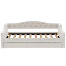 Upholstered Twin XL Size Daybed with LED Belt and Trundle